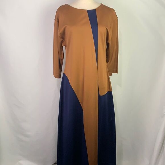 Hugo Boss NWT brown navy color block midi dress